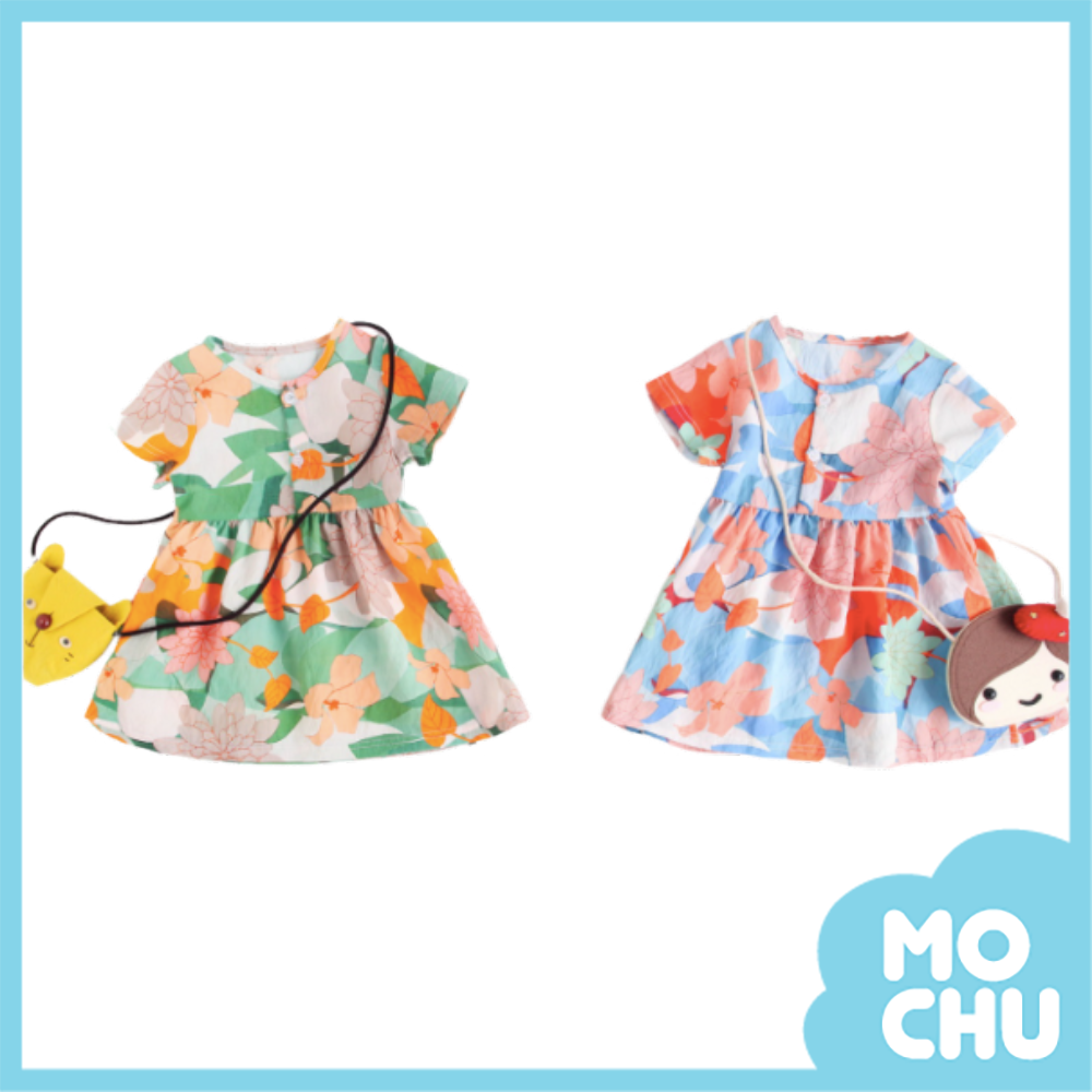 牡丹大花短袖連身裙(二色)