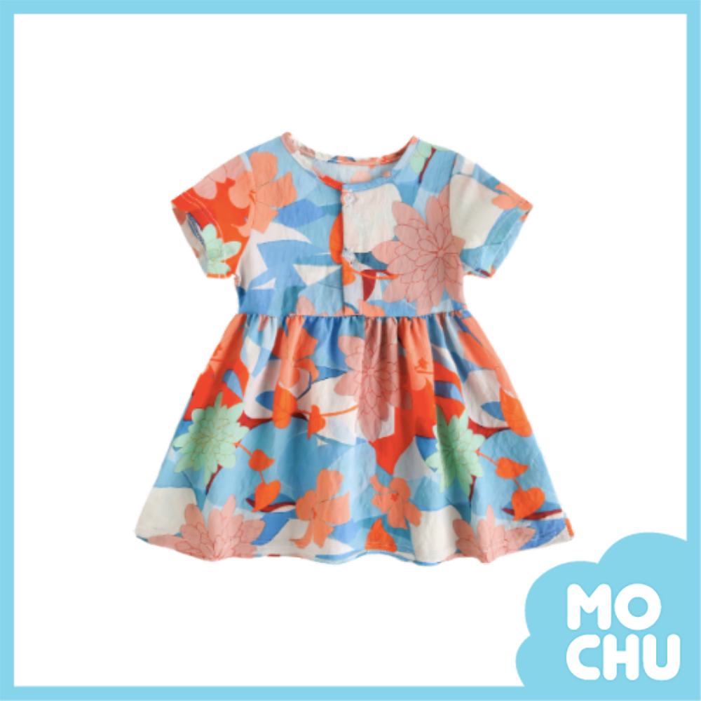 牡丹大花短袖連身裙(二色)