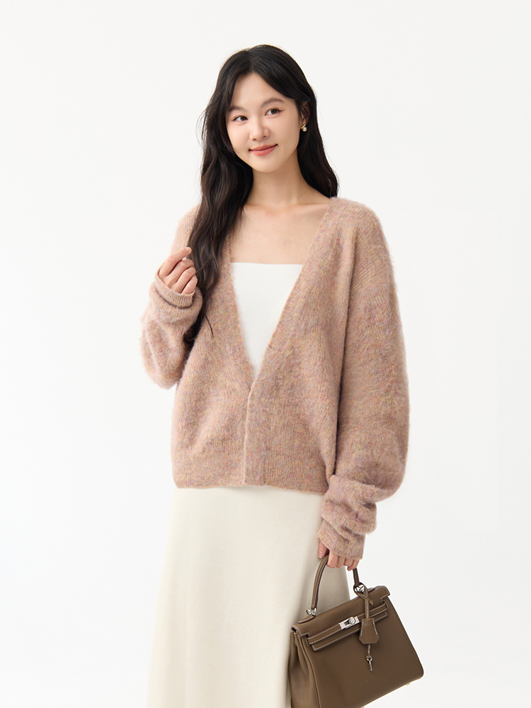 OH!HER 大V領落肩款針織外套（8%羊駝、15%羊毛）