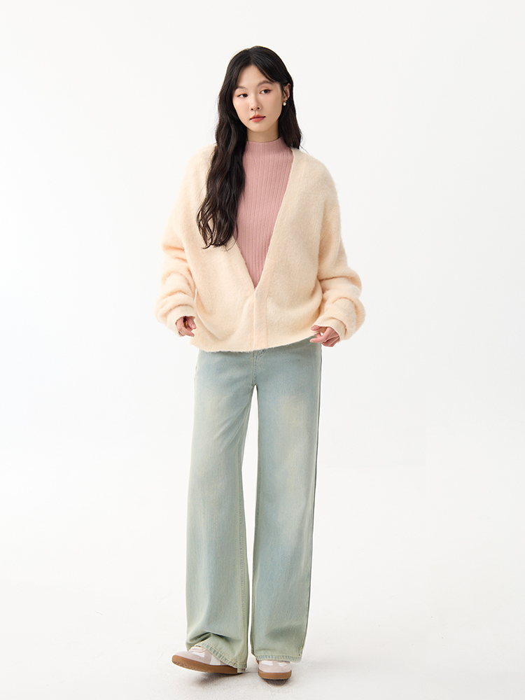 OH!HER 大V領落肩款針織外套（8%羊駝、15%羊毛）