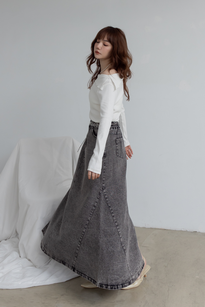 復古A字圓擺牛仔長裙