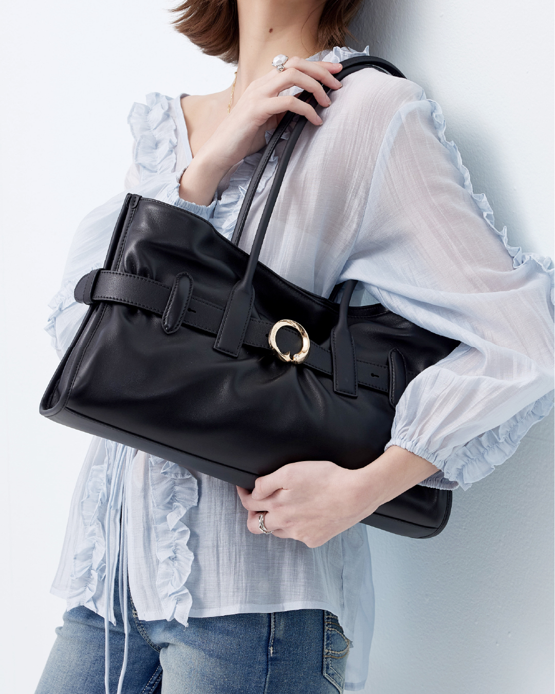 LUNA 飾帶手挽袋