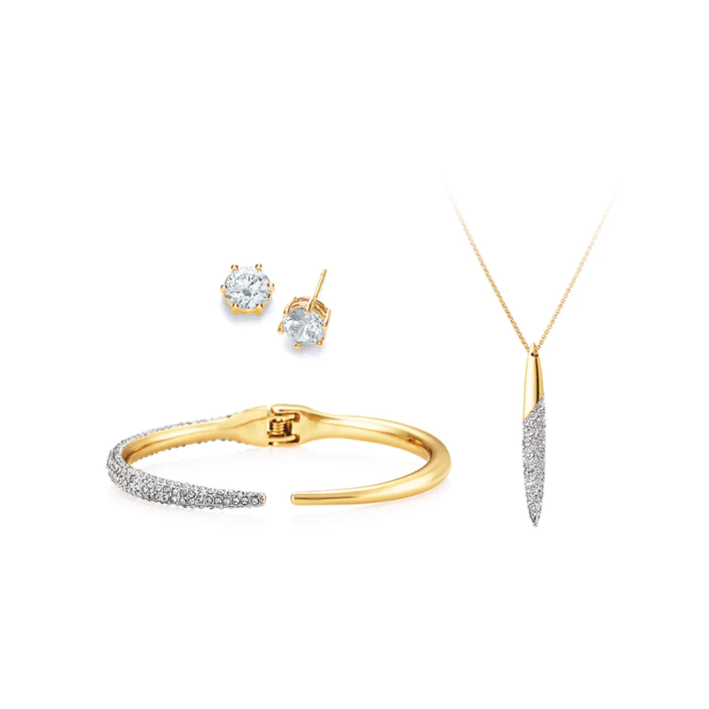 UK-JJG0303-181 GOLD PLATED EDGWARE PDT, BANGLE & ER SET (A1)