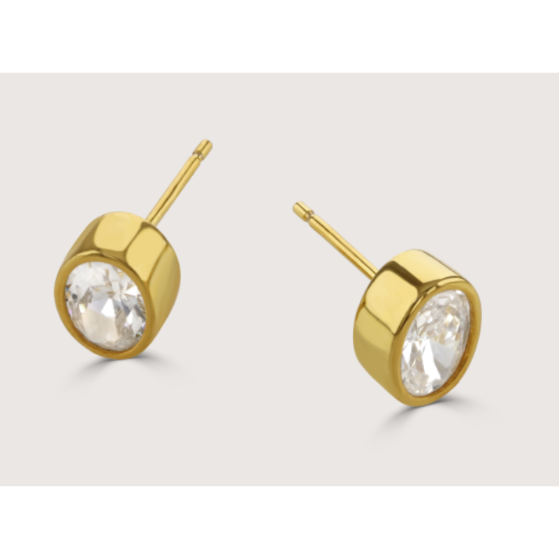 UK-JJG0303-200 Bezel Set Oval Stud Earrings-925 STERLING SILVER (A20)