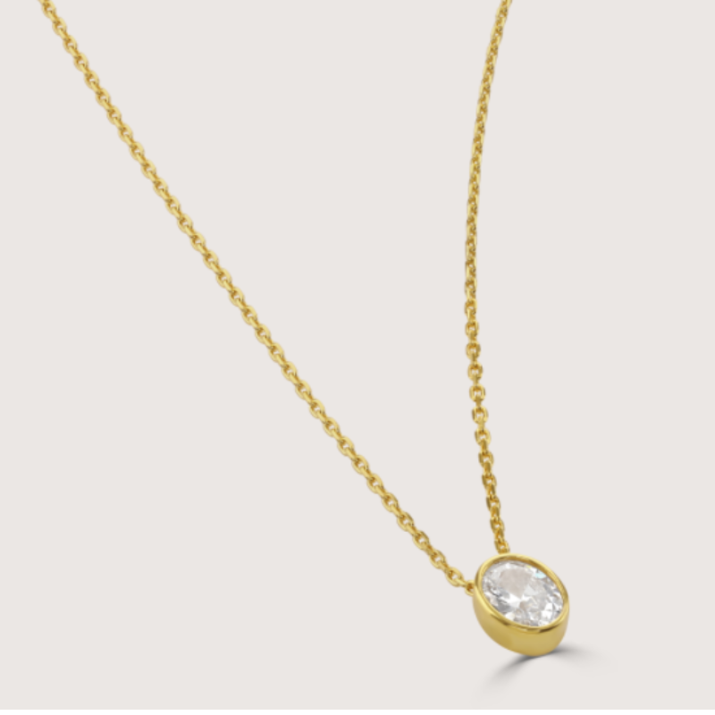 UK-JJG0303-199 Bezel Set Oval Pendant with Chain-925 STERLING SILVER (A19)