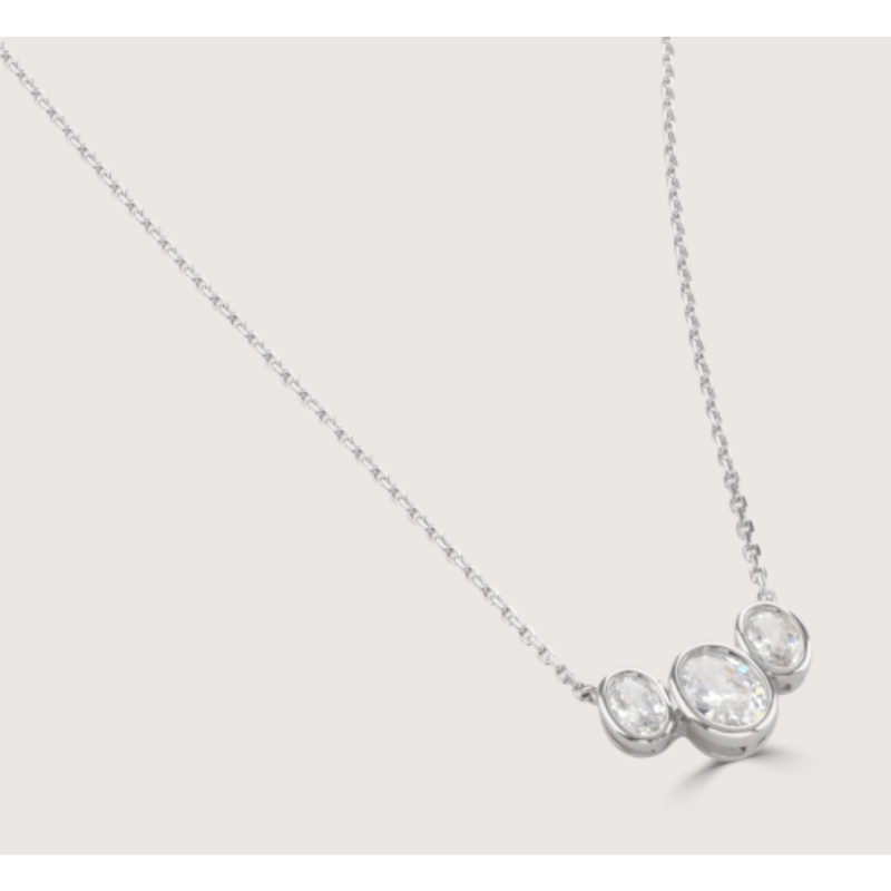 UK-JJG0303-196 Three Bezel Set Oval Trilogy Necklace-925 STERLING SILVER (A16)