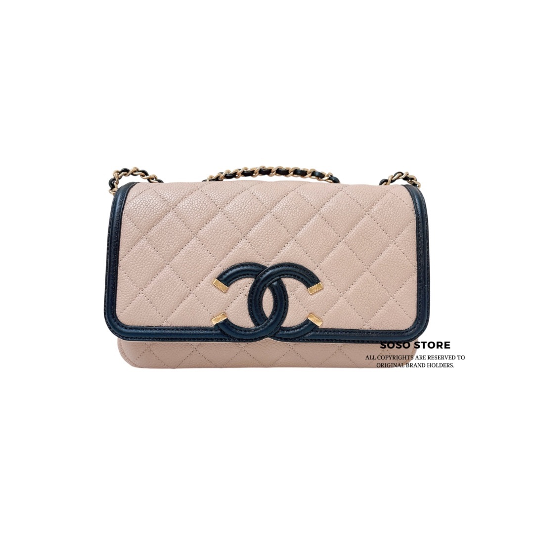 Chanel CC Filigree Flap Bag - Beige and Black / Gwh