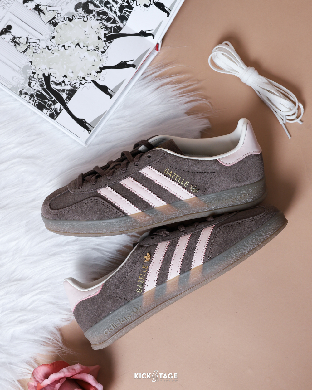 女鞋 ADIDAS GAZELLE INDOOR W 棕粉 麂皮 焦糖底 德訓鞋 休閒鞋【JR2431】