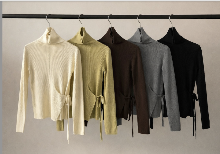 2da 高領彈力側綁帶毛衣