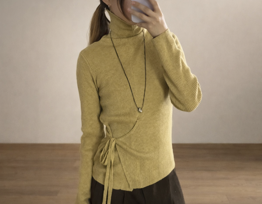 2da 高領彈力側綁帶毛衣