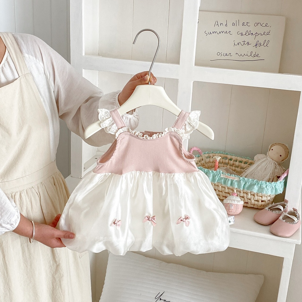 拼接背心花苞洋裝