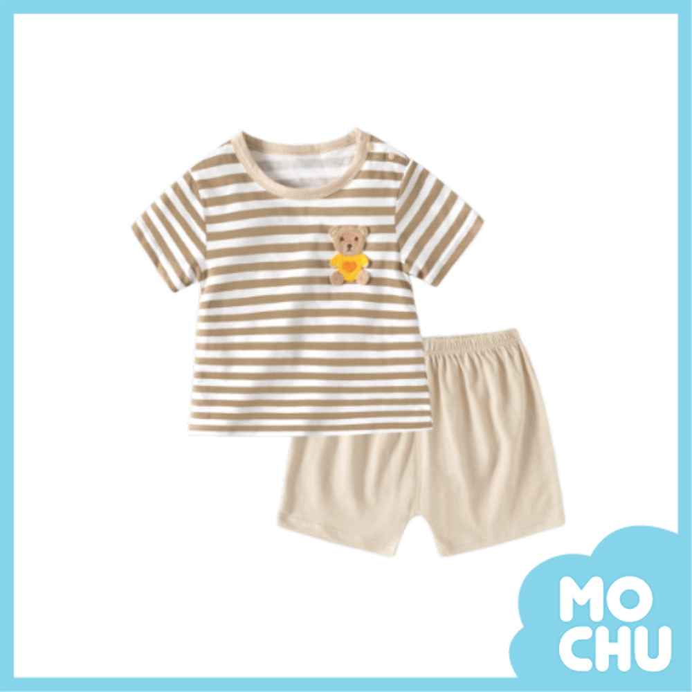 咖色條紋熊短袖家居套裝
