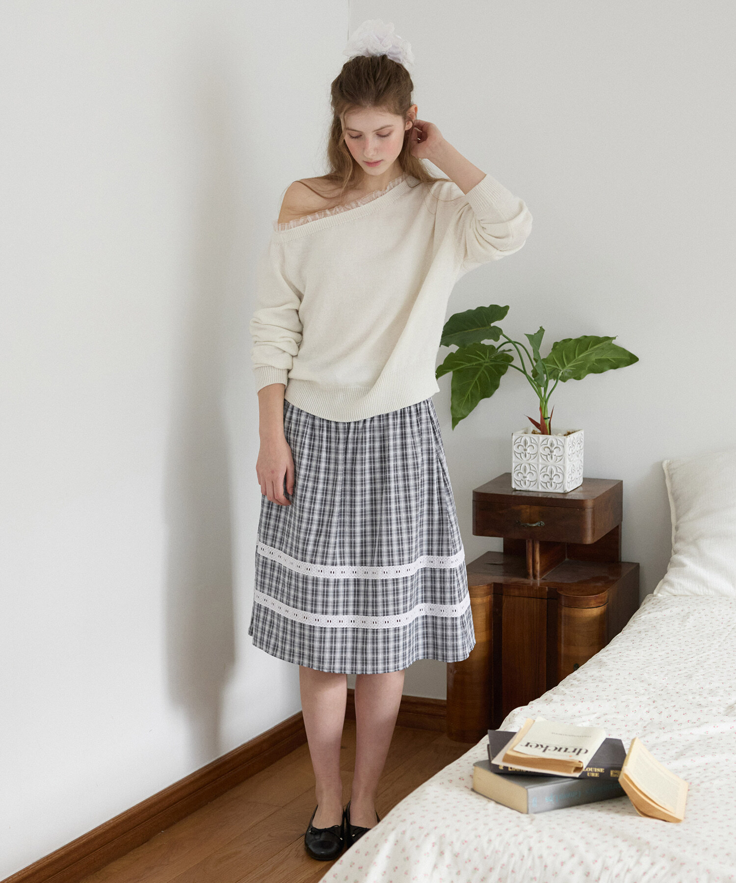 LETTER FROM MOON - Cotton Midi Belted Skirt *BLUE*