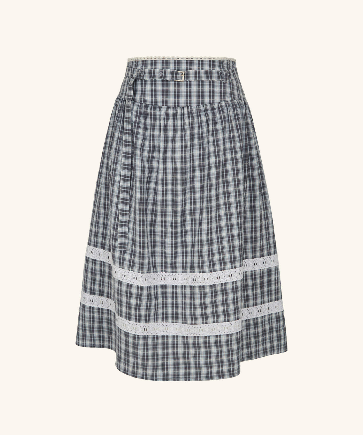 LETTER FROM MOON - Cotton Midi Belted Skirt *BLUE*