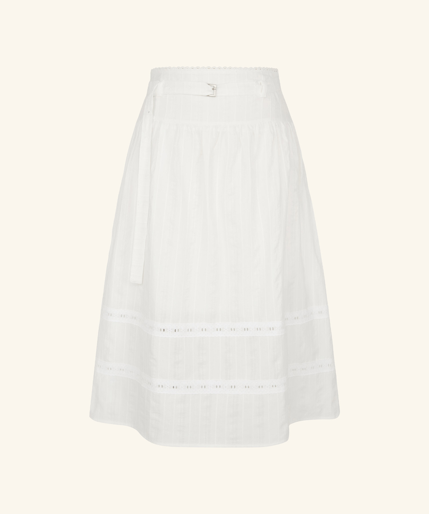LETTER FROM MOON - Cotton Midi Belted Skirt *WHITE*