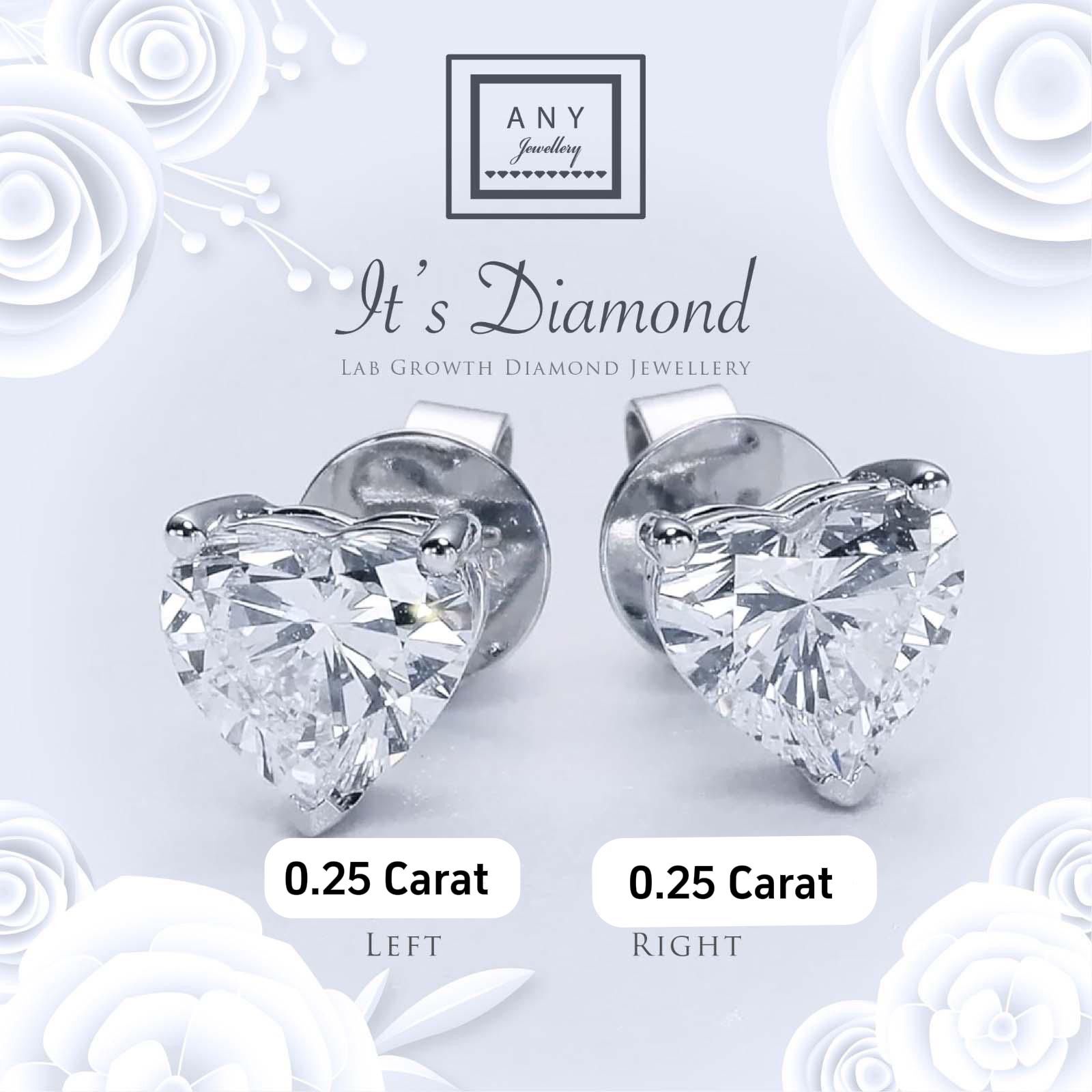 VX408 B184 E4100 Heart Shape Lab Diamond 0.25 ct Earrings D-F VS+ (non certified)
