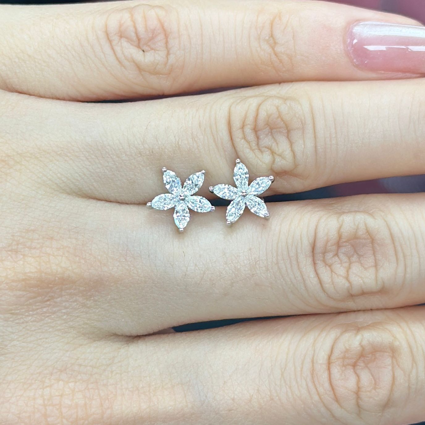 VX403 B179 E4097 ~0.6ct Lab Diamond Marquise flower Earrings in 9K White gold