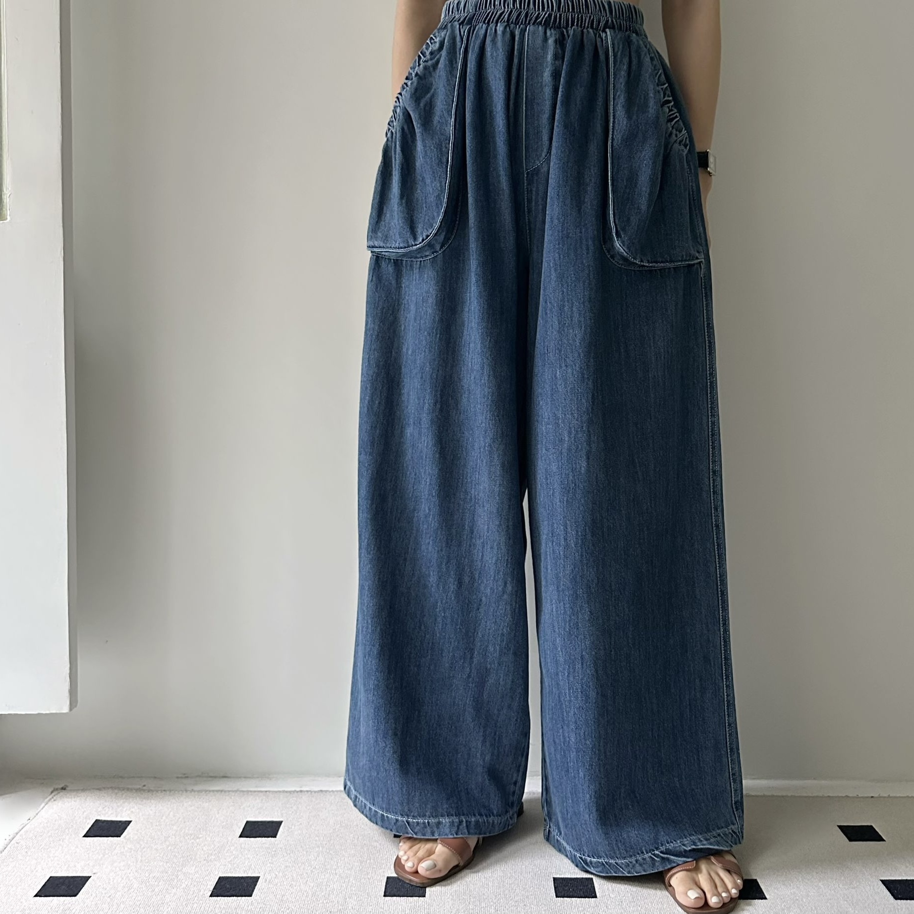 【BONNIE】全橡筋腰前袋闊牛仔褲 (R9)