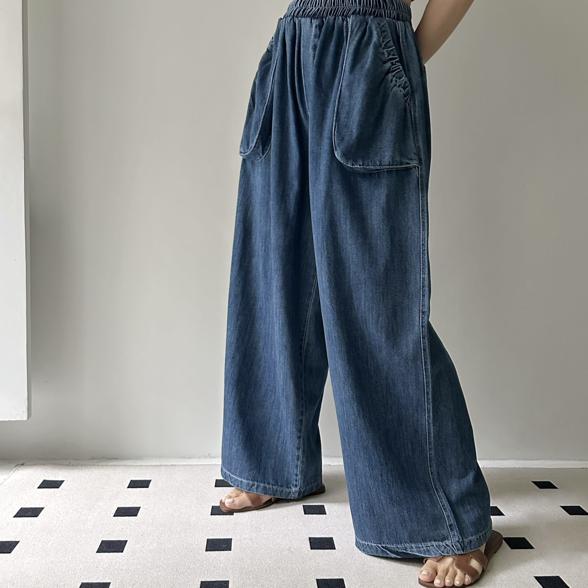 【BONNIE】全橡筋腰前袋闊牛仔褲 (R9)