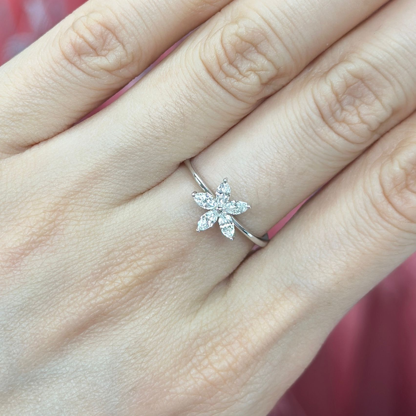 VX399 175B R6990 ~0.30ct Lab Diamond Marquise flower ring in 9K white gold