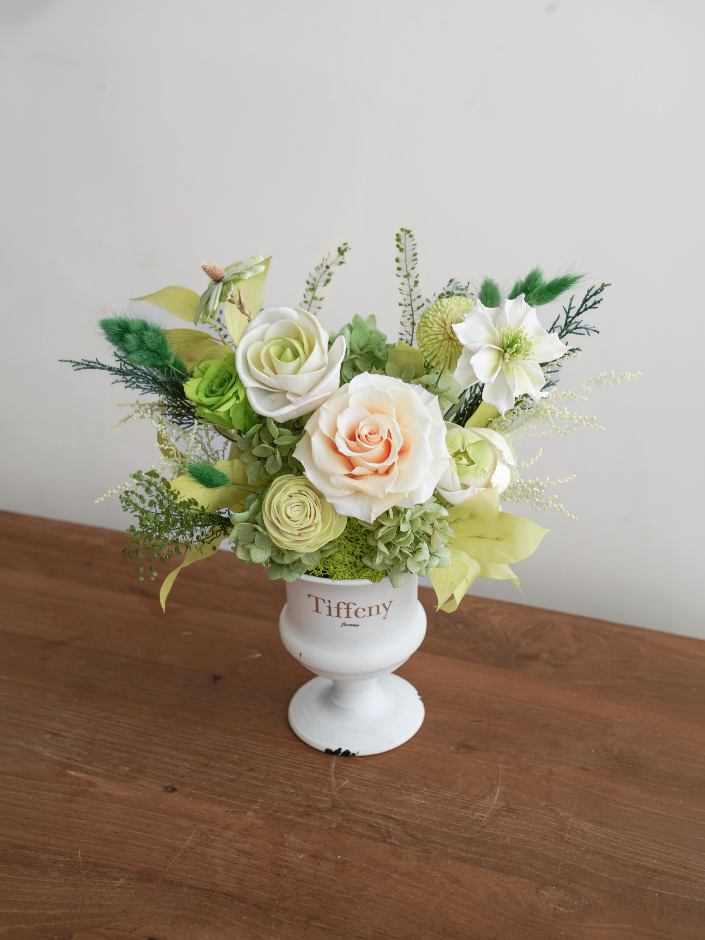 托斯卡尼山城 白綠色系 永生盆花