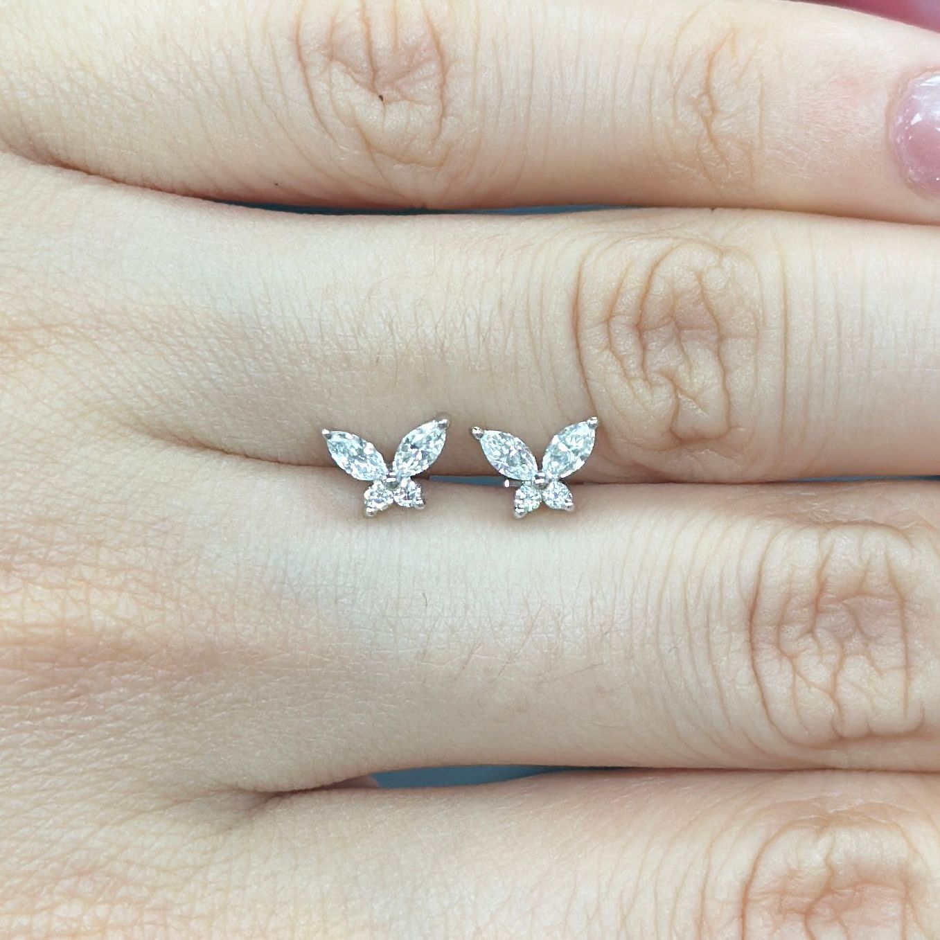 VX393 B169 E4096 ~0.29ct Lab Diamond Marquise butterfly Earrings in 9K White gold