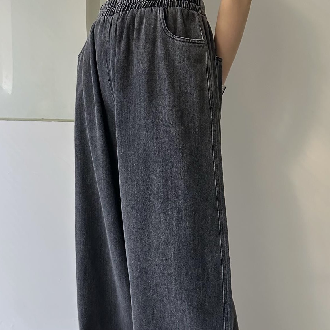 【BONNIE】全橡筋腰淨色闊牛仔褲 (R10)