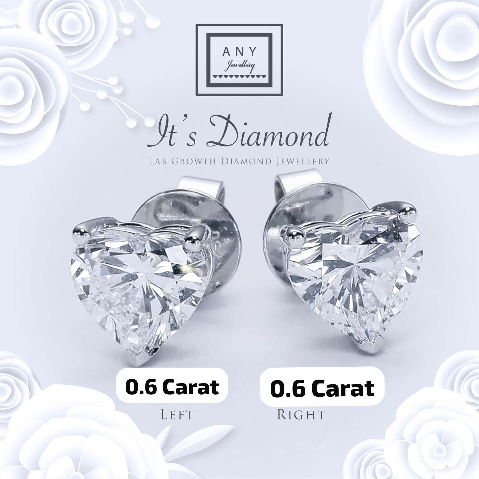 VX363 B139 E3932 Heart Shape Lab Diamond 0.6 ct Earrings D-F VS+ (non certified)