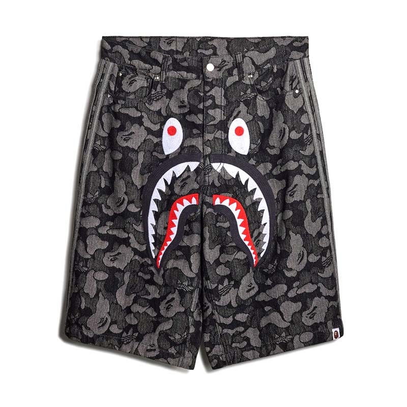 Adidas x BAPE Shark Denim Jorts 鯊魚丹寧牛仔短褲 黑色 迷彩 KF4917 [台灣現貨]