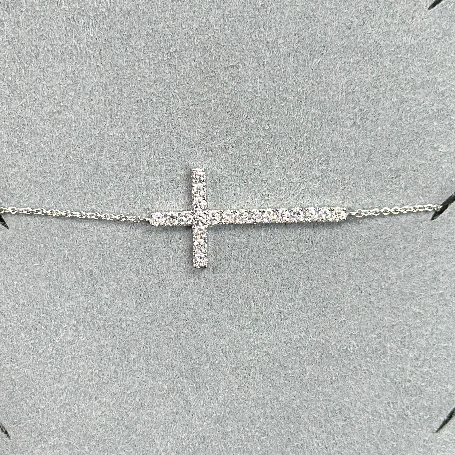 VX335 B111 B1741 ~0.33ct Lab Diamond Cross Bracelet in Silver 925 (white colour) 16+2cm