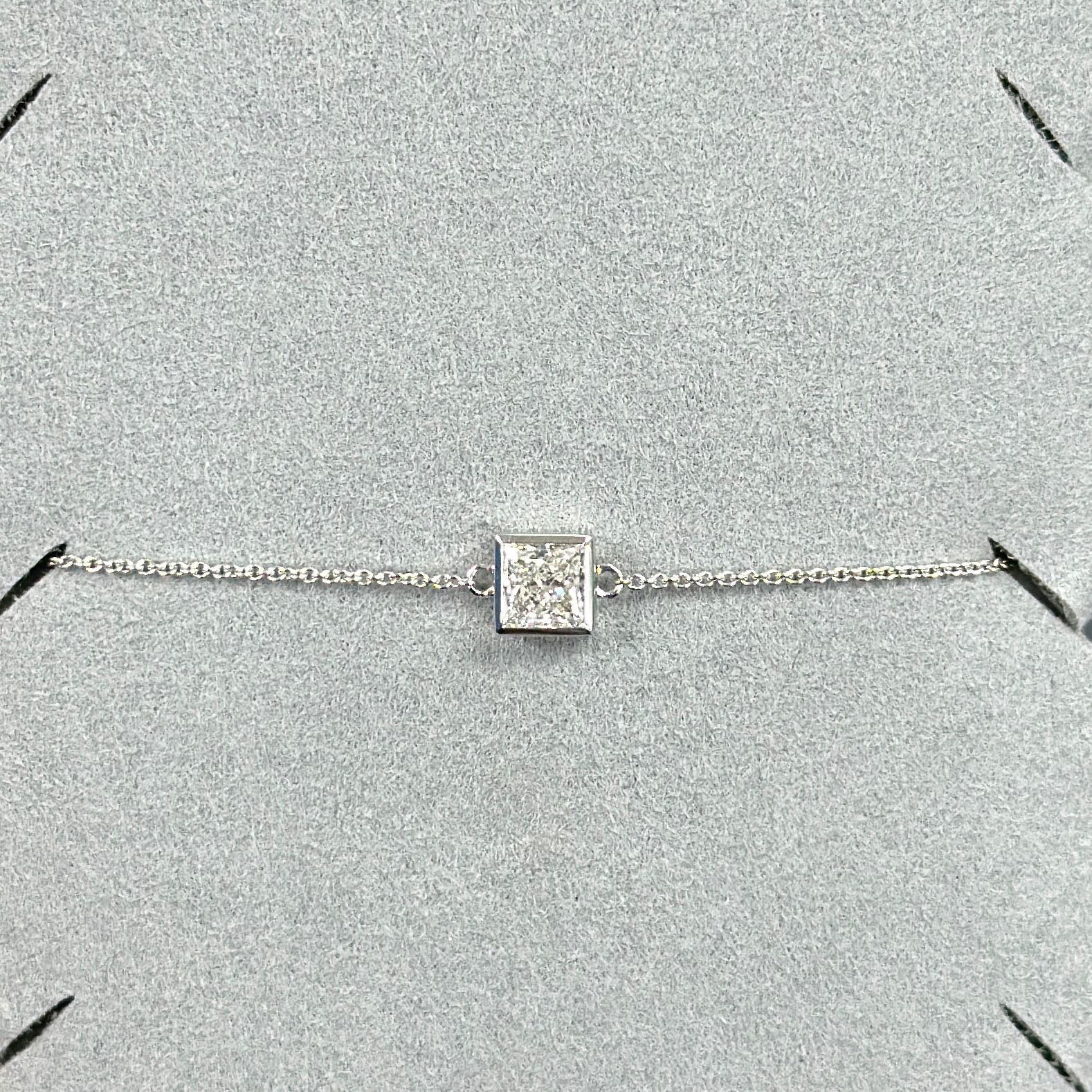VX332 B108 B1919 ~0.50ct Princess cut Lab Diamond Bracelet in 9K white gold 16+2cm