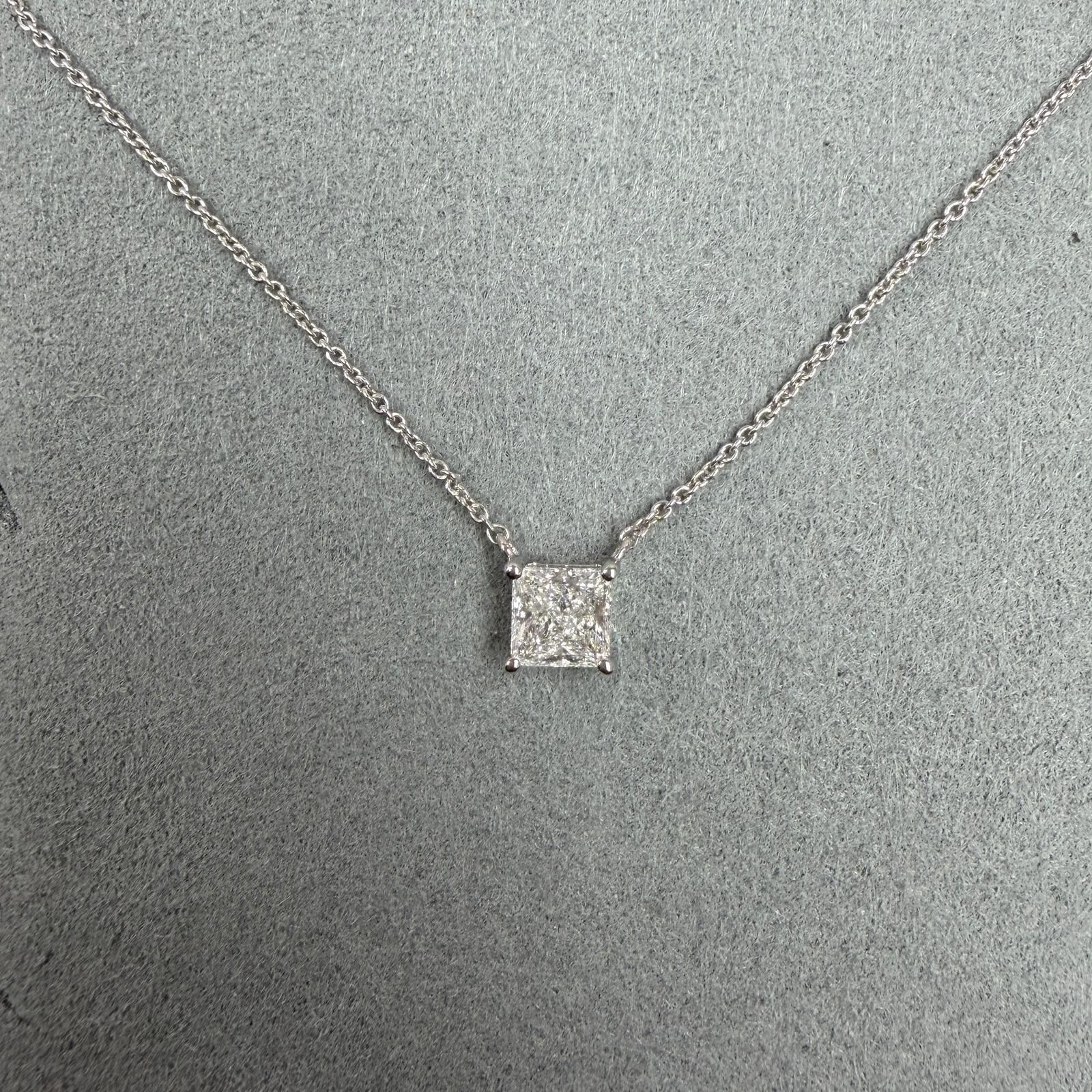 VX319 B95 N2581 ~0.50ct Princess cut Lab Diamond Necklace in Silver 925 (white colour) 16+2inch