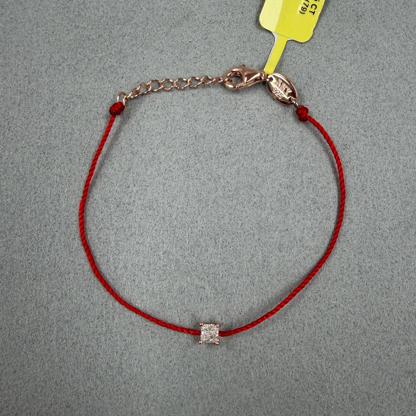 VX235 B11 B1881 (R) 銀925玫瑰金色 紅繩 公主方培育鑽石 約0.25ct (約3.5mm) 16+2cm