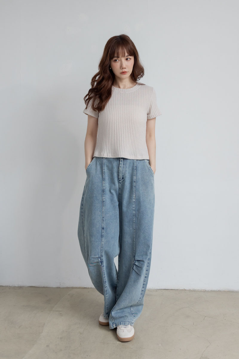 柔軟混紡華夫格上衣