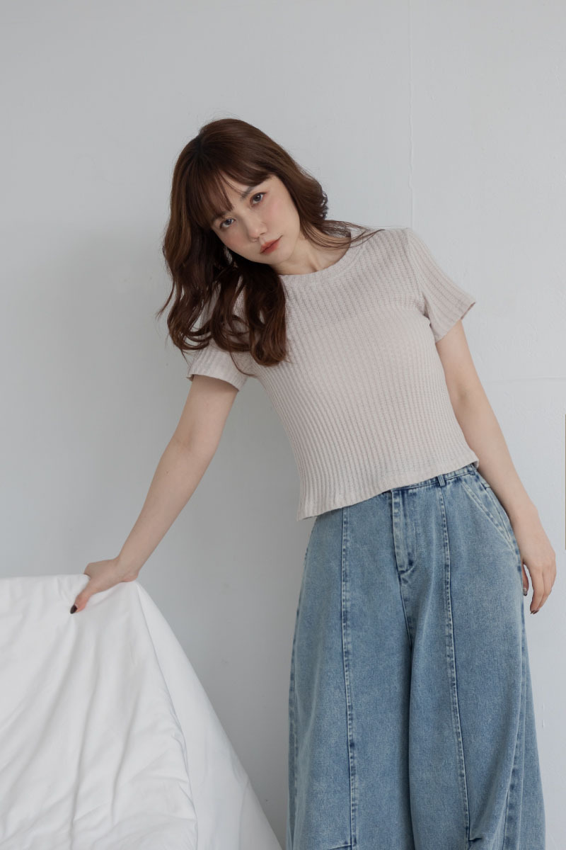 柔軟混紡華夫格上衣