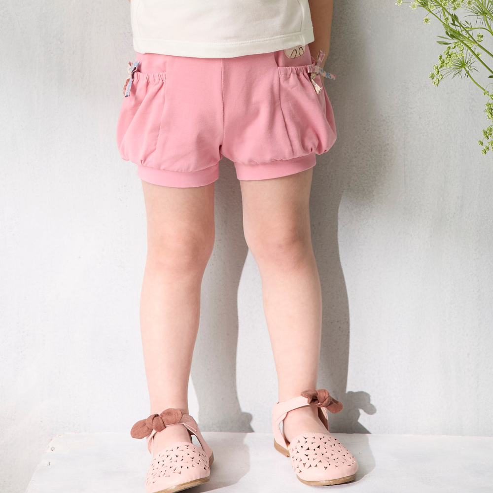 PIPPY 俏皮立體蝴蝶結寬版燈籠抽皺短褲 粉