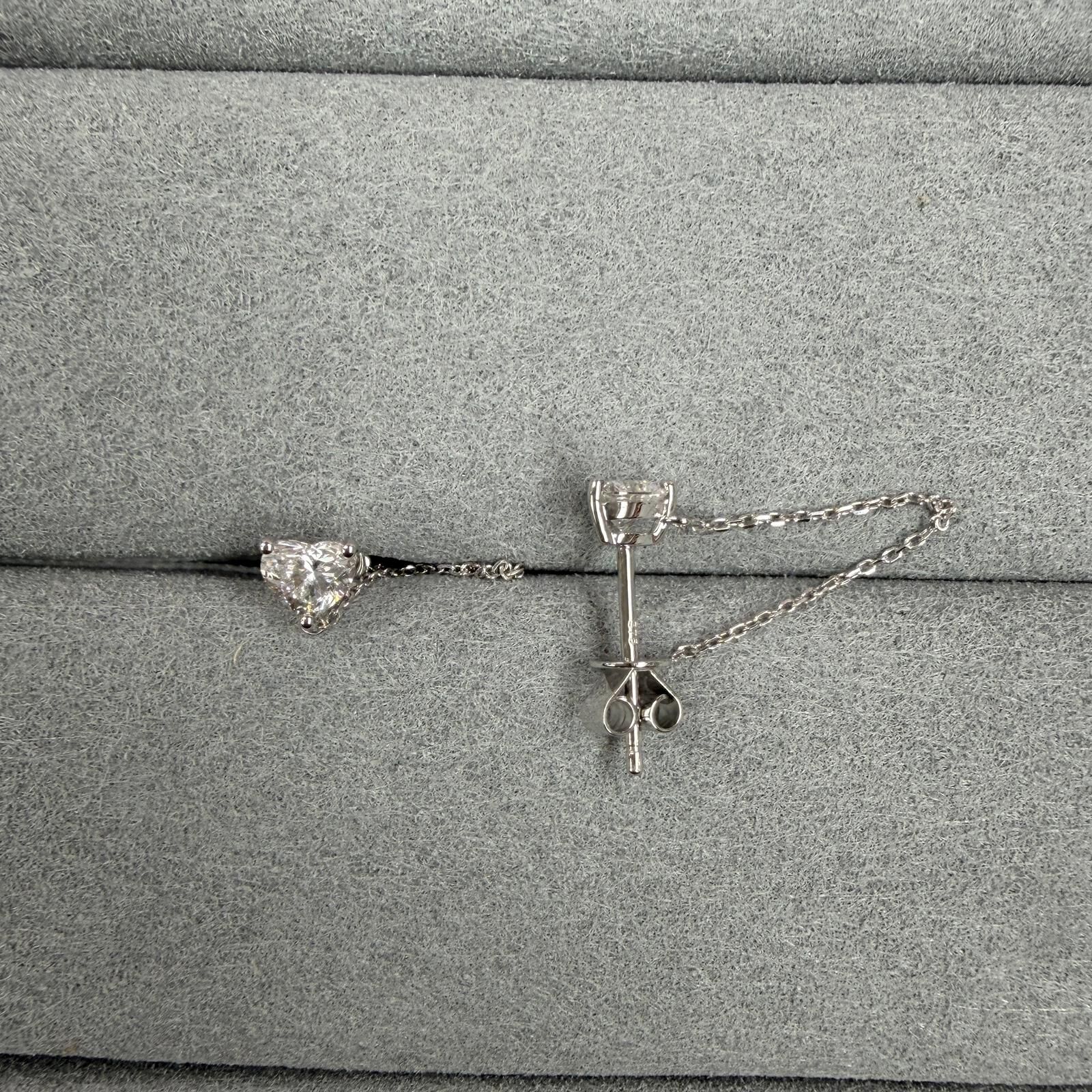 VX298 B74 E4054 ~0.5ct Heart Lab Diamond Chain Earrings in 9K white gold