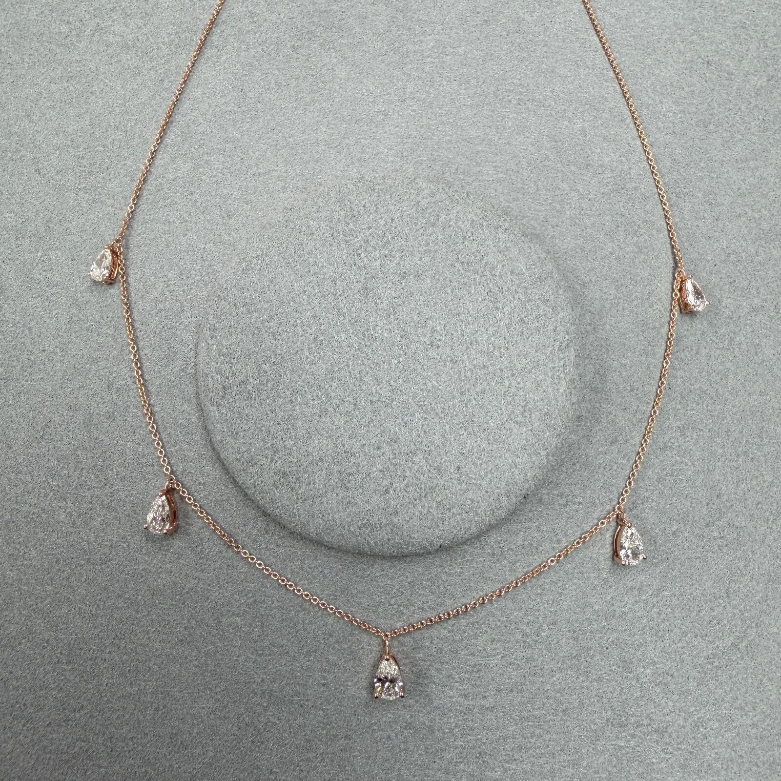 VX292 B68 N2864 ~1ct Lab Diamond Pear shape Star Necklace in 9K rose gold 16+1+1 inch