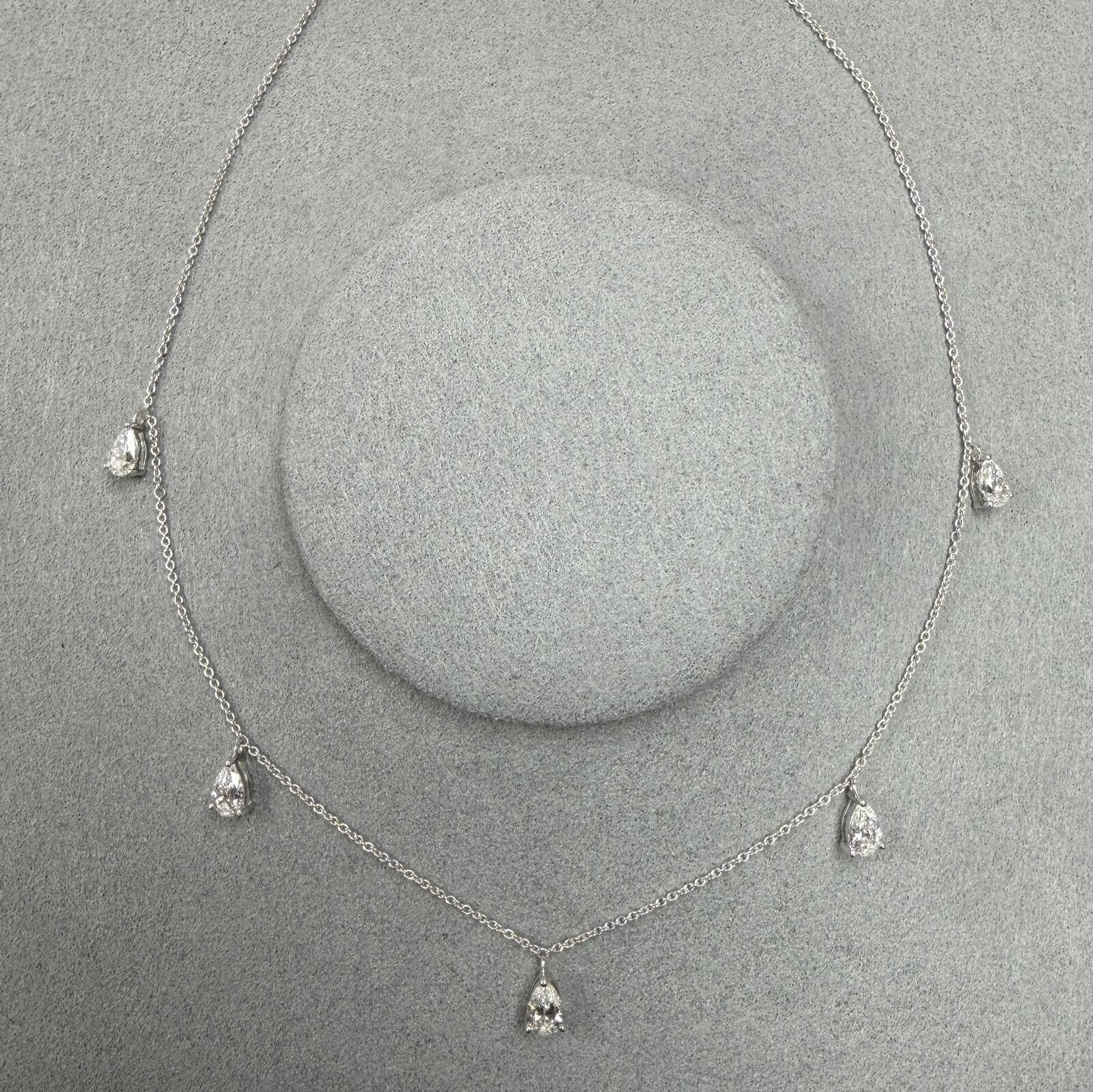 VX291 B67 N2864 ~1ct Lab Diamond Pear shape Star Necklace in 9K white gold 16+1+1 inch