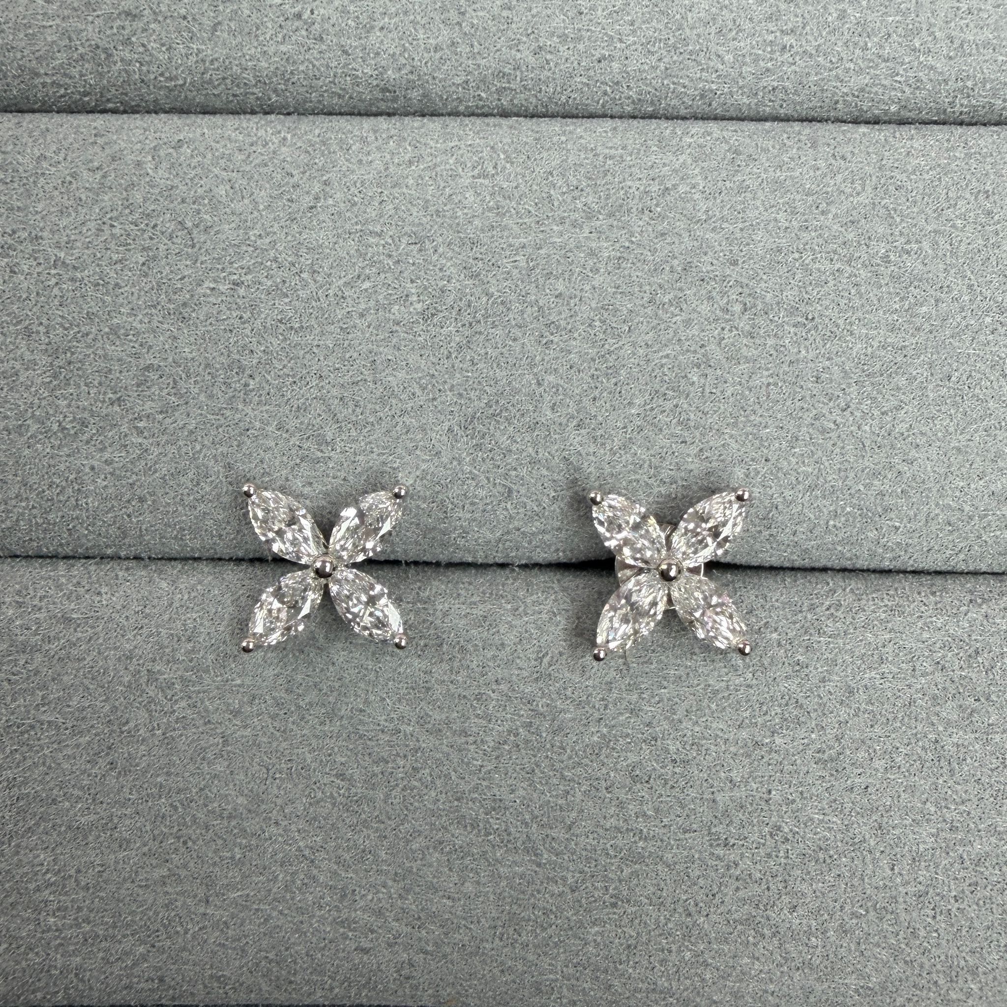 VX290 B66 E4051 ~1.2ct Lab Diamond Marquise Earrings in 9K White gold