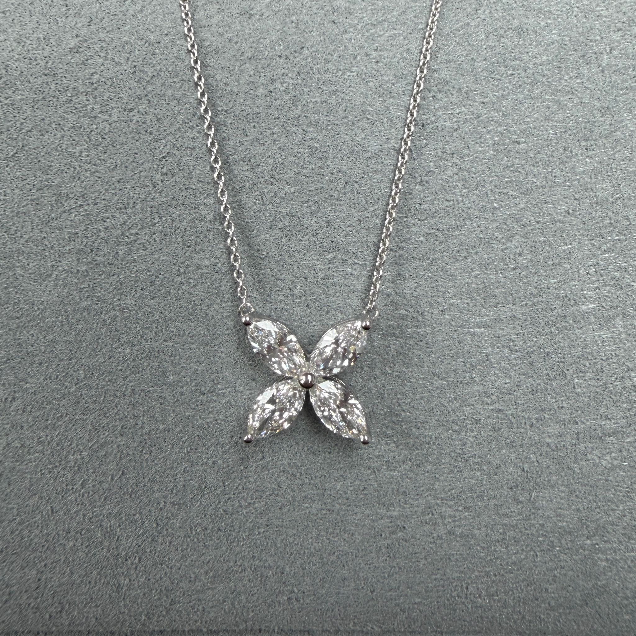 VX288 B64 N2862 ~1ct Lab Diamond Marquise Necklace in 9K white gold 16+2inch