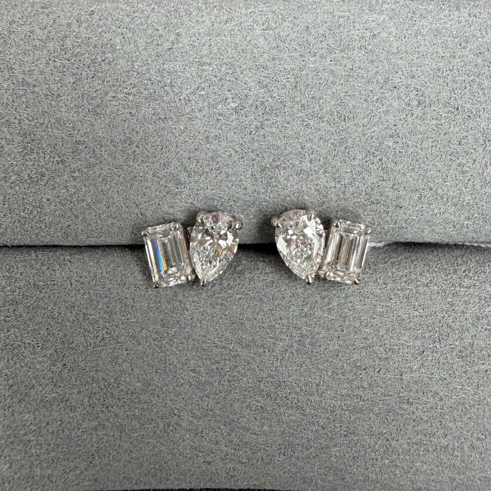 VX286 B62 E4052 2ct Lab Diamond Toi Et Moi Earrings in 9K white gold