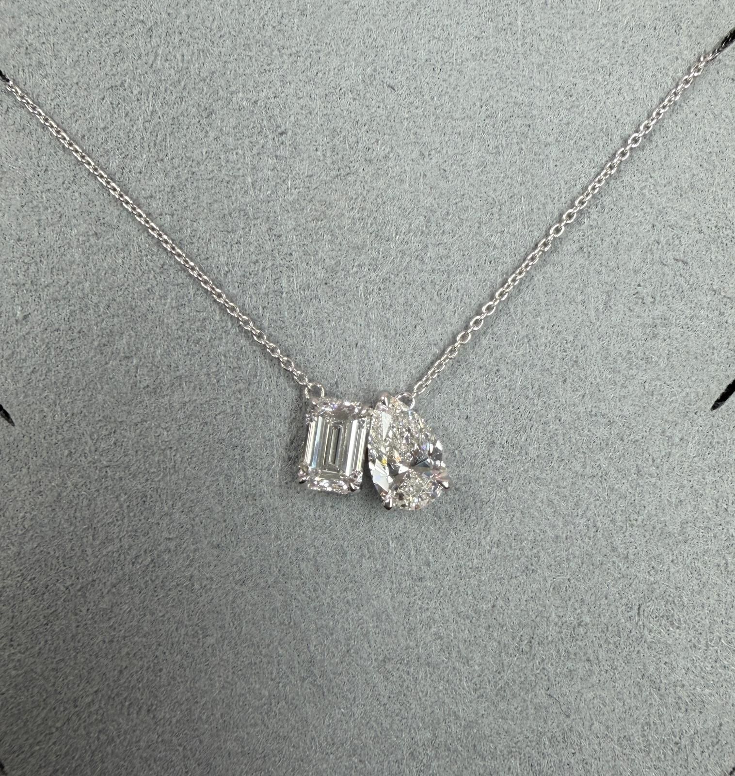 VX283 B59 N2863 ~1.4ct Lab Diamond Toi Et Moi Necklace in Silver 925 (white colour) 16+2inch