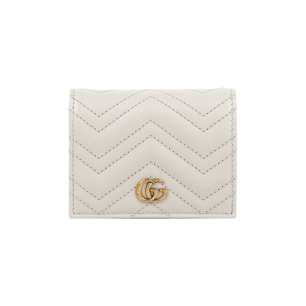 【GUCCI】GG Marmont 牛皮卡片小短夾(淺灰色)