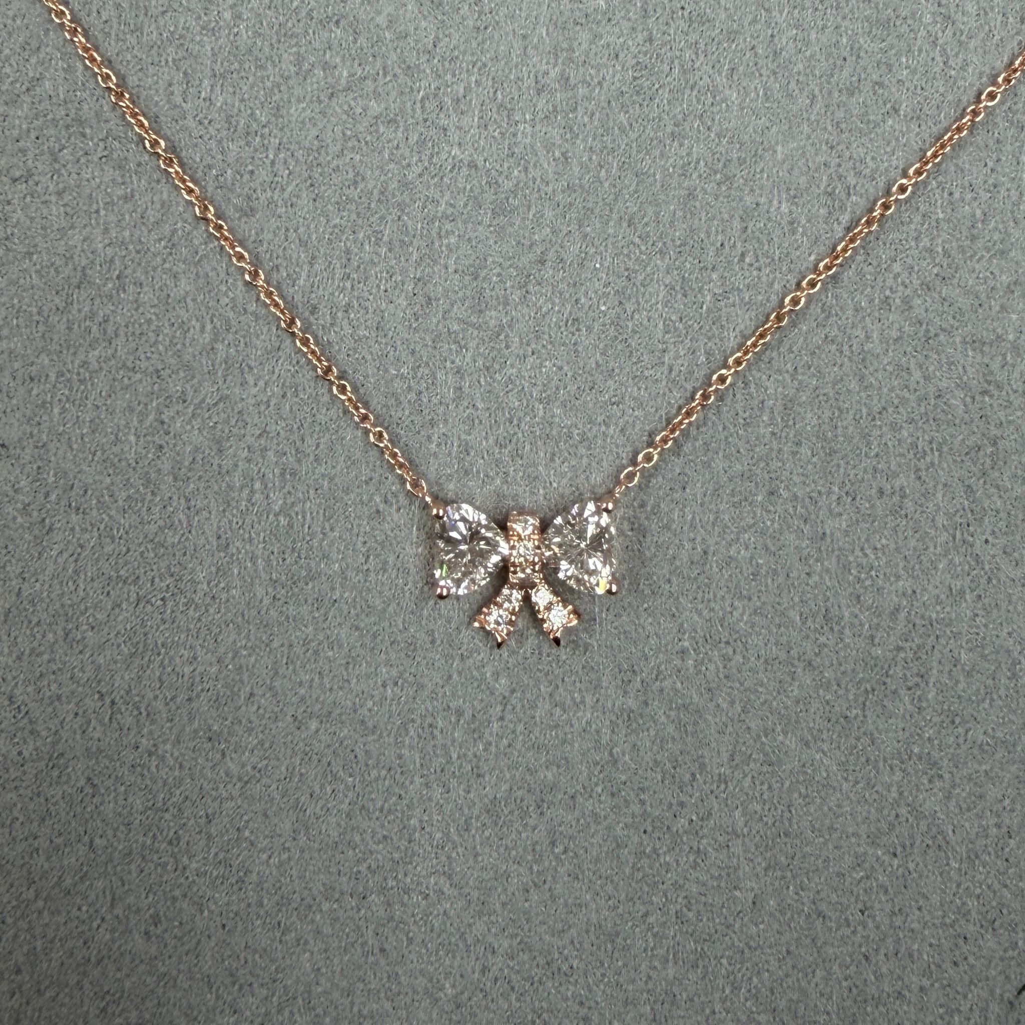VX277 B53 N2883 0.60ct Lab Diamond Heart Ribbon necklace in 9K rose gold 16+2 inch