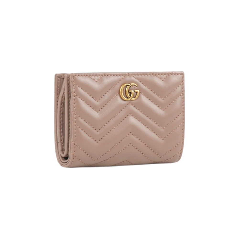 【GUCCI】GG Marmont 金字釦式二折短夾(藕粉色)