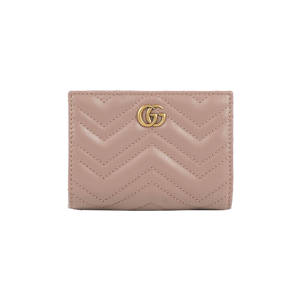 【GUCCI】GG Marmont 金字釦式二折短夾(藕粉色)