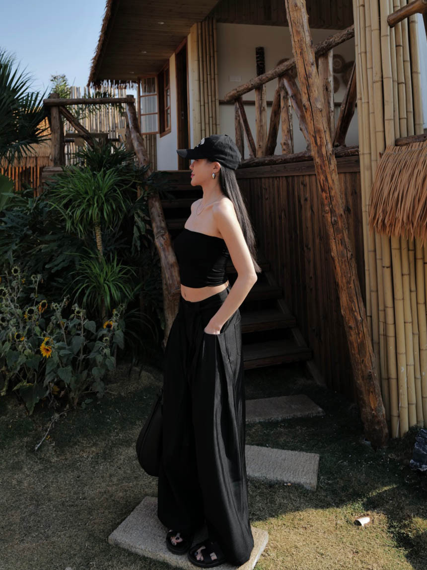 附胸墊莫代爾側抓皺短版抹胸*4色