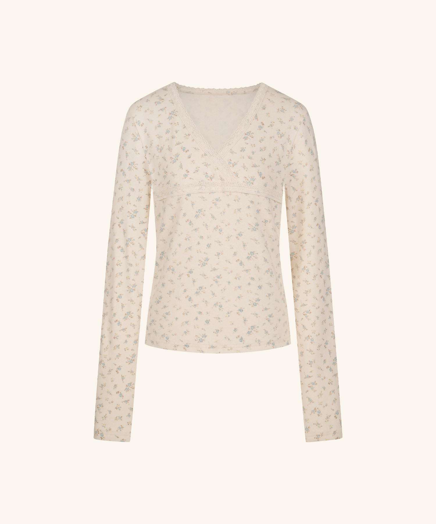 LETTER FROM MOON - V-Neck Lace Wrap T-SHIRT *2色*