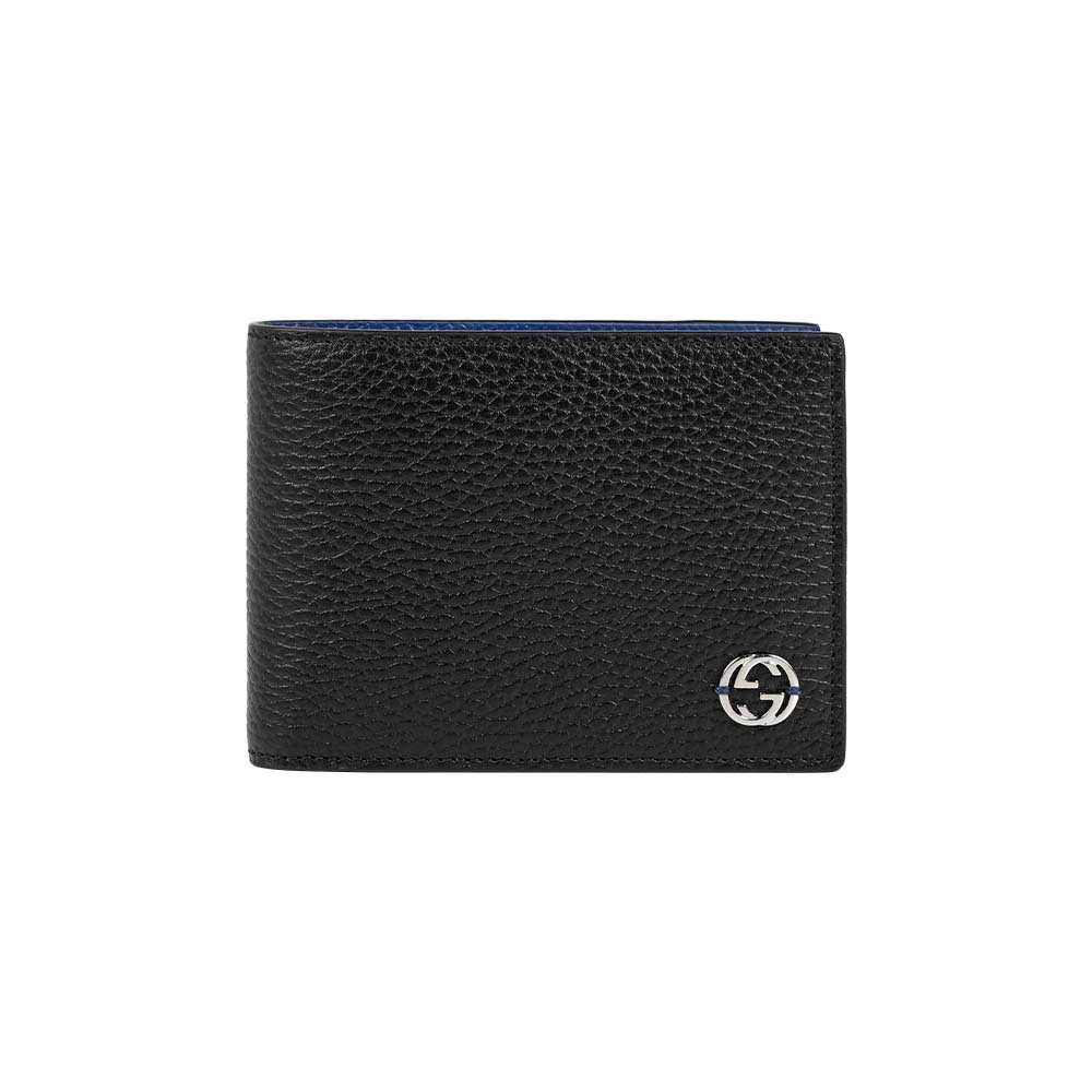 【GUCCI】金屬縫線雙G Logo 多卡層雙色短夾(黑色/藍色)